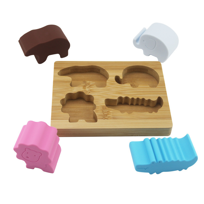 Bpa Free Educational Montessori Sorting Silicone Animal Shape Kids Toddler Custom Bamboo Wooden 3D Jigsaw Puzzle