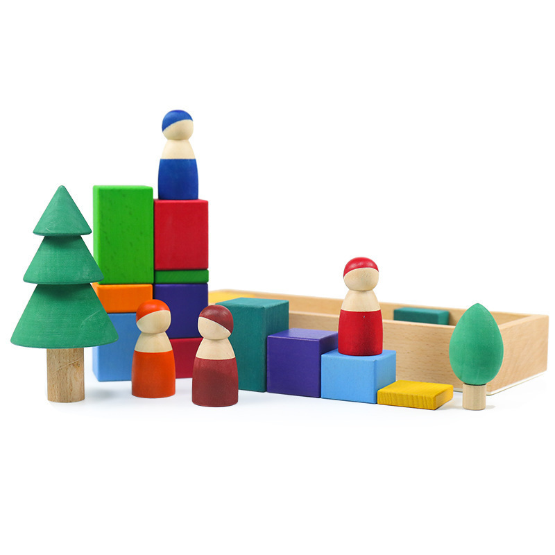 New Style Wooden Rainbow Geometric Building Blocks Shape Color Cognition Stacking Toys Early Learning Educational Toys