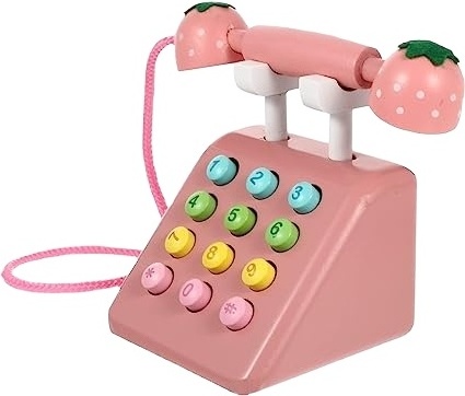 Children Wooden Landline Antique Dialing Educational Telephone Toy  Pretend Kid Wooden Telephone Toy Educational Interactive Toy