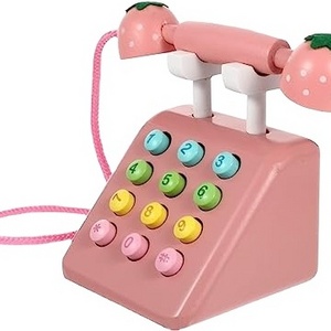 Children Wooden Landline Antique Dialing Educational Telephone Toy  Pretend Kid Wooden Telephone Toy Educational Interactive Toy