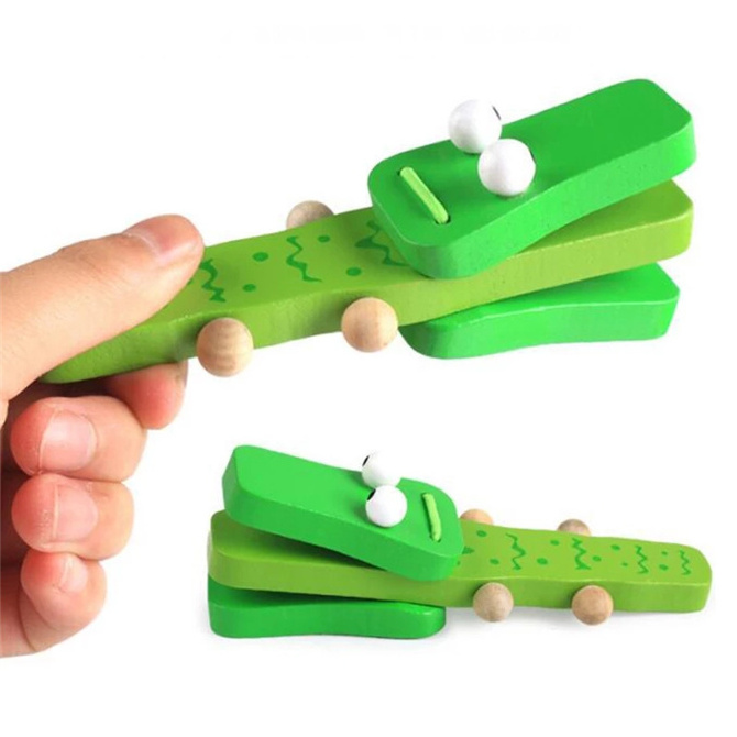 Kids Wooden Toys  Cute Crocodile Castanets Musical Instrument Toys Clapper Handle Baby Development Music Educational Toys