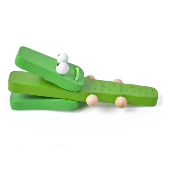 Kids Wooden Toys  Cute Crocodile Castanets Musical Instrument Toys Clapper Handle Baby Development Music Educational Toys