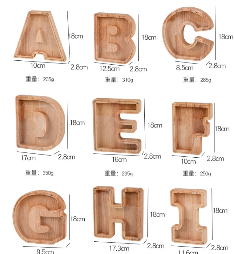 Wooden Letters Piggy Bank Clear Acrylic Piggy Bank Christmas Gift 26 Letters Saving Money Piggy Bank Kid Toy Box Realistic 50pcs