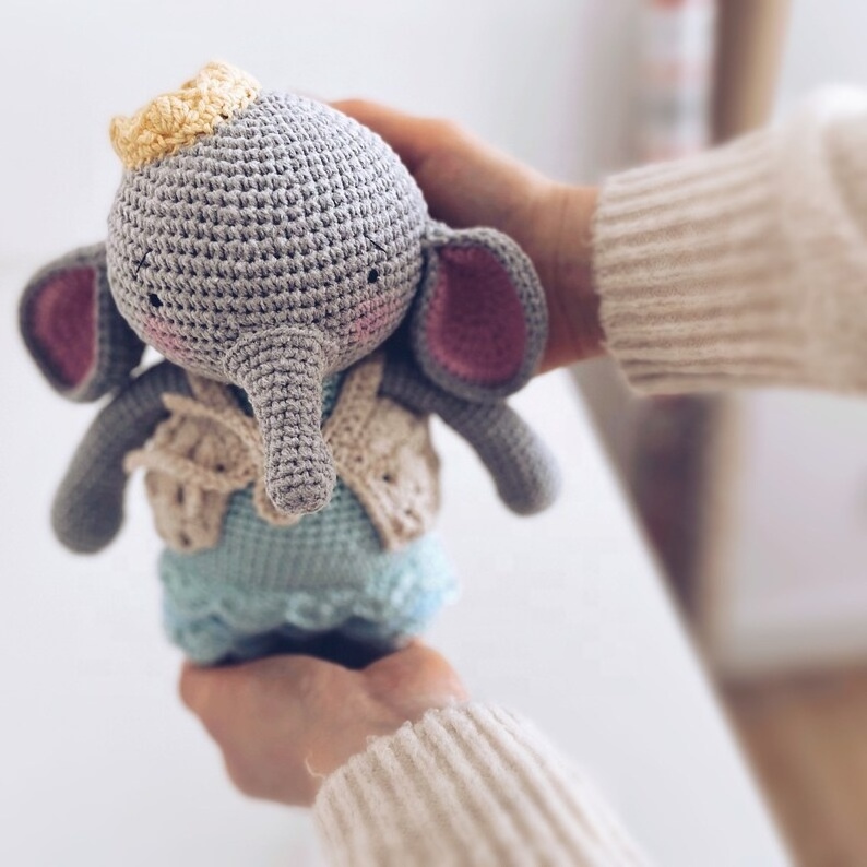 100%Cotton Soft Amigurumi Stuffing Toy Customized Knitting Elephant Doll For Kid Gift Set Crochet Bunny Animal For Baby Gift Set