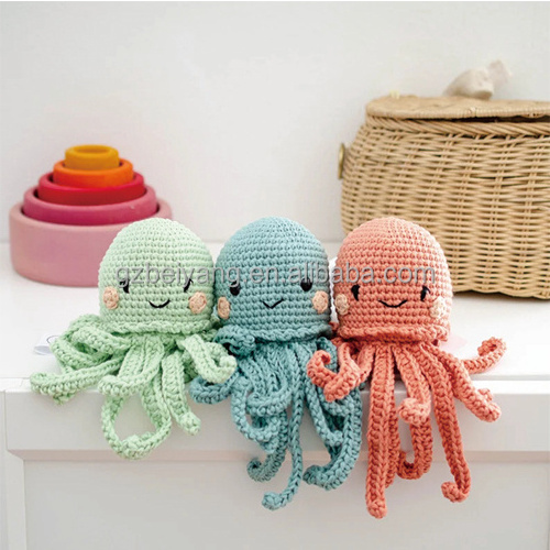 100%Cotton Matching Amigurumi Crochet Baby Rattle Personalizable Jellyfish Premature Baby Cuddly Toys