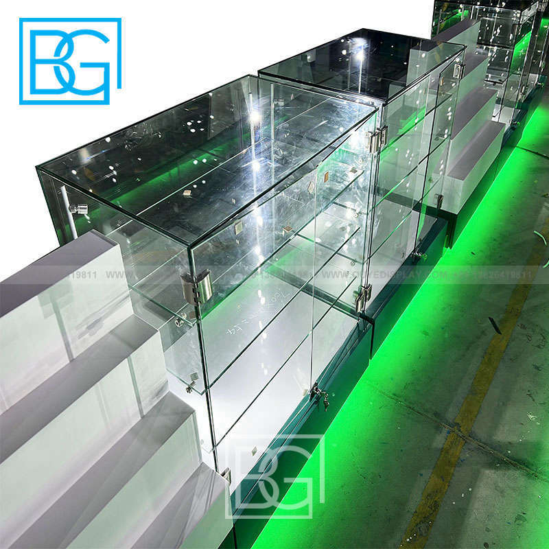 Factory Design And Manufacture Glass Counter Cigar Shelves Mobile Shop Design Led Lighting Vitrine Tobacco Display Cases