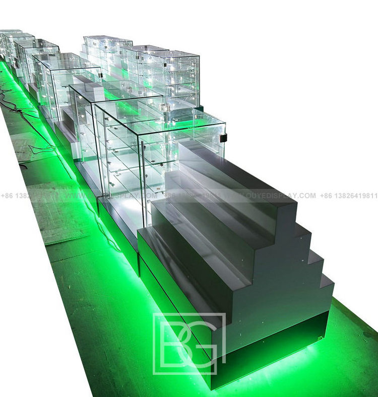 Factory Design And Manufacture Glass Counter Cigar Shelves Mobile Shop Design Led Lighting Vitrine Tobacco Display Cases