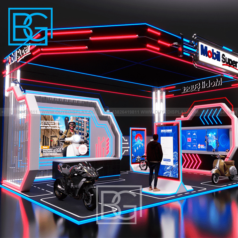 Pop Up Demo Booth Recyclable Exhibits Exhibition Booth Led Display Stands Metal Aluminum Frame With Light