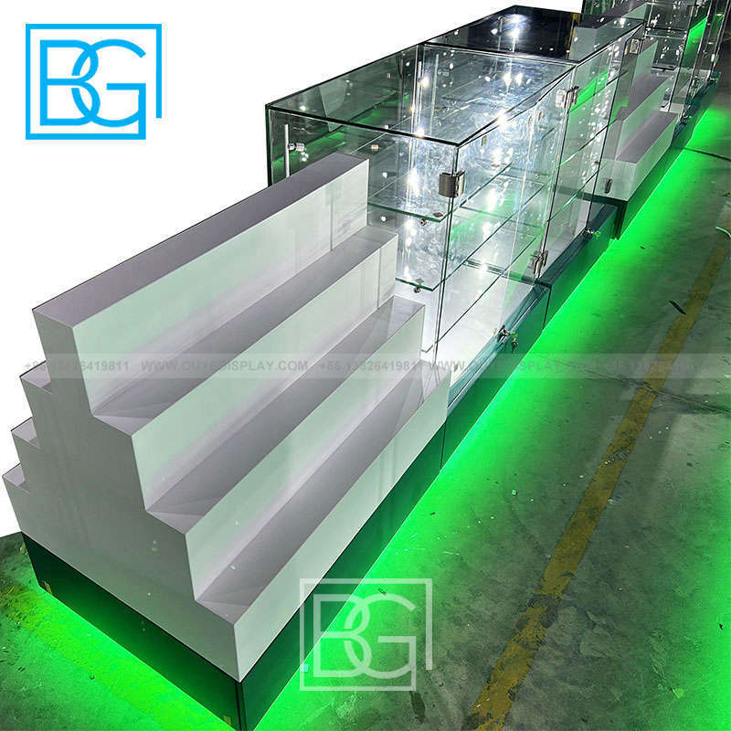 Factory Design And Manufacture Glass Counter Cigar Shelves Mobile Shop Design Led Lighting Vitrine Tobacco Display Cases