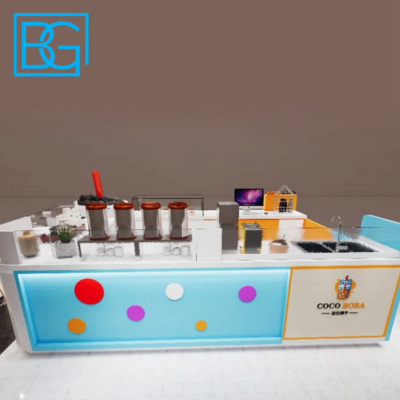 Manufacture Milk Tea Bar Counter Customized Stylish 3D Ice Cream Kiosk Design Tea Shop Furniture