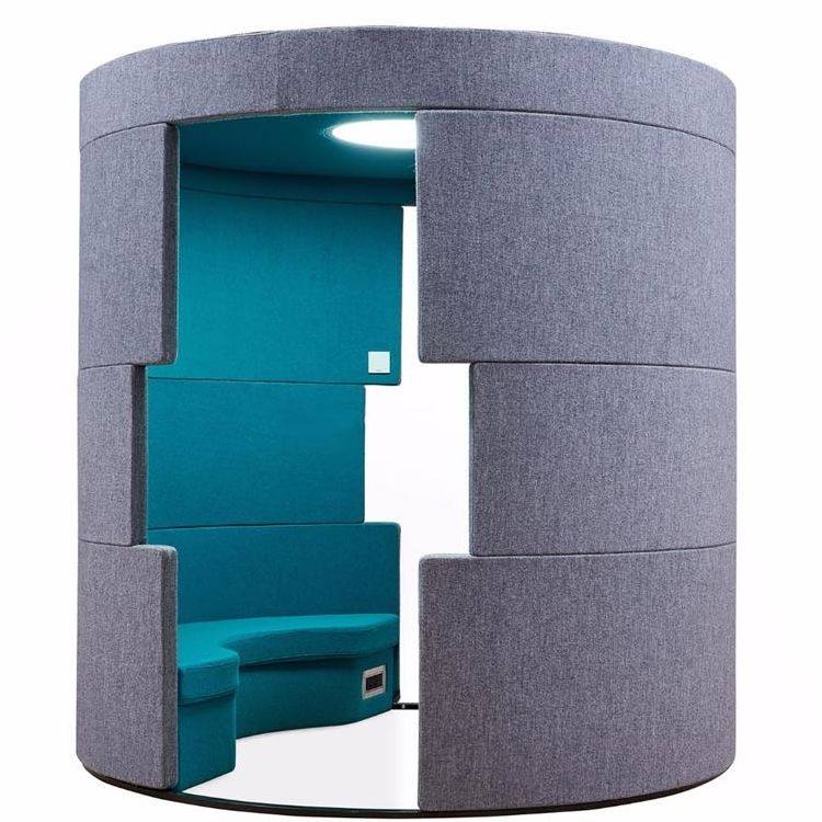 High round shape fabric type office meeting soundproof vocal booth with table desk