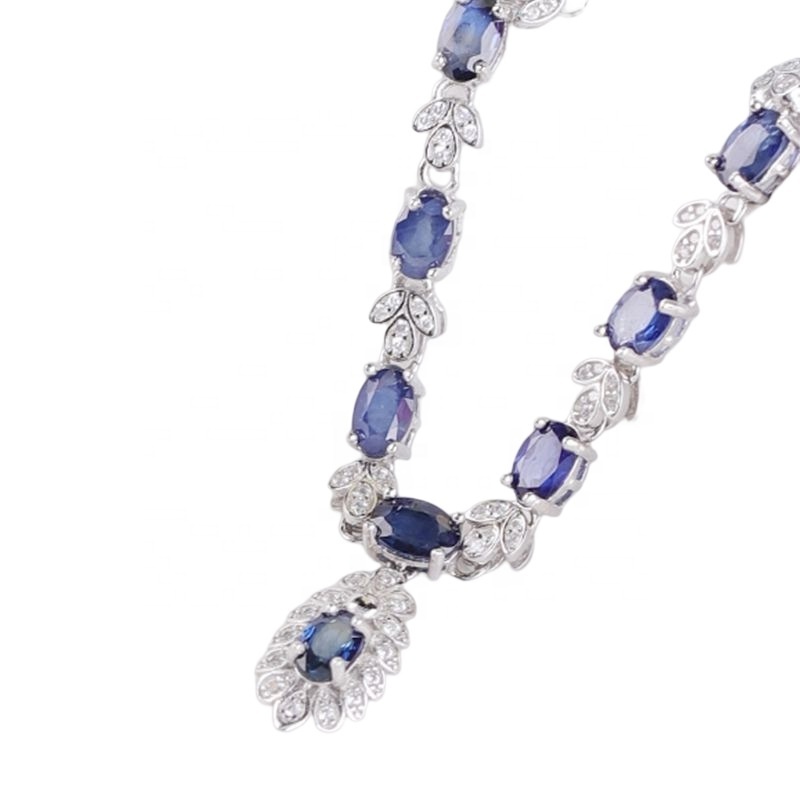 Luxury Jewelry Necklace Aquamarine 925 Sterling Silver Natural Sapphire Necklace for Women