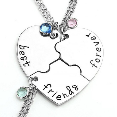 Custom Stainless Steel Best Friends Forever Love Heart Puzzle Necklaces Jewelry