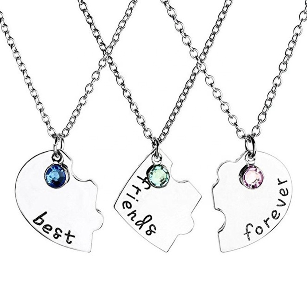 Custom Stainless Steel Best Friends Forever Love Heart Puzzle Necklaces Jewelry