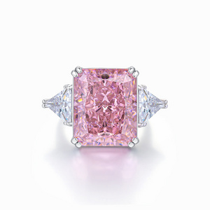 High Quality 925 Solid Sliver jewelry Radiant Cut Pink Diamond Cubic Zirconia Cocktail Rings For Women