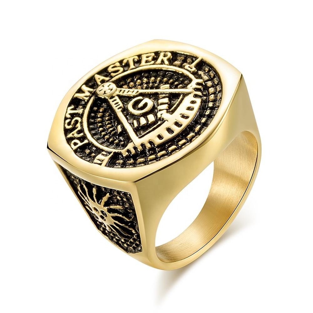 Hot Stainless Steel Jewelry Plated Gold Fingerless Men'S Brotherhood Titanium Steel Masonic Ring