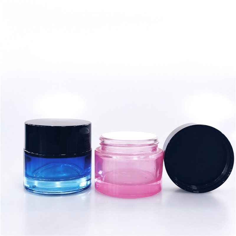 Wholesale High lid empty 20 ml 30 ml 50ml coloured Matte Black pink clear square cosmetic Glass Cream Jar For Cosmetic Cream Jar