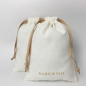 Reusable White Cotton Linen Pouch Soft Clothes Dust Pouch Drawstring Fabric Custom Logo Cotton Linen Screen Printing Craft Bags