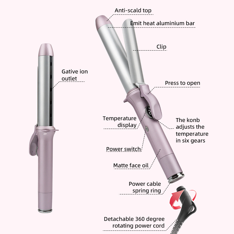 Factory Custom Tourmaline Ceramic uto Rotating Curling Iron Coating Barrel Styling Tool LCD Negative Ions Curling Iron Wand