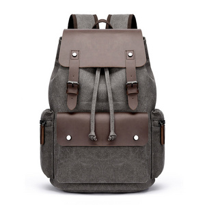 2024 Custom Luxury Vintage Canvas Leather Drawstring Backpack for Men Softback with Hasp Closure for Travel