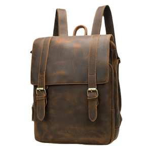 Custom Large Capacity Knapsack Mountaineer Backpack Men's Oil Wax Canvas With Full Grain Leather Travel Shoulder Rucksack