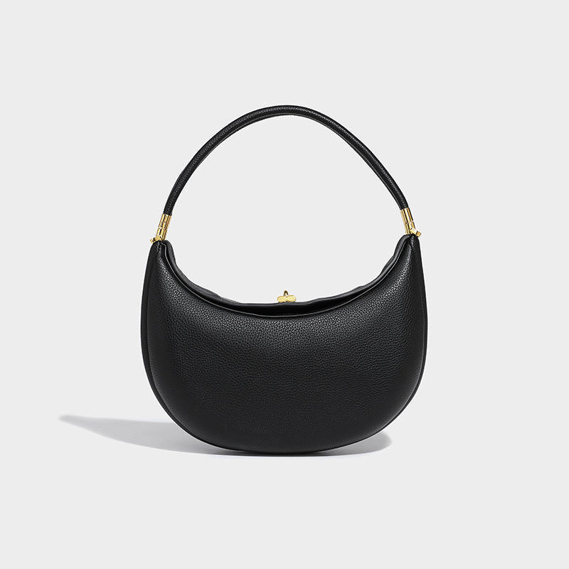 Real leather Crescent shape bag Women's Moon Shape shoulder bag With Magnetic Clasp Inside Zipper Pocket