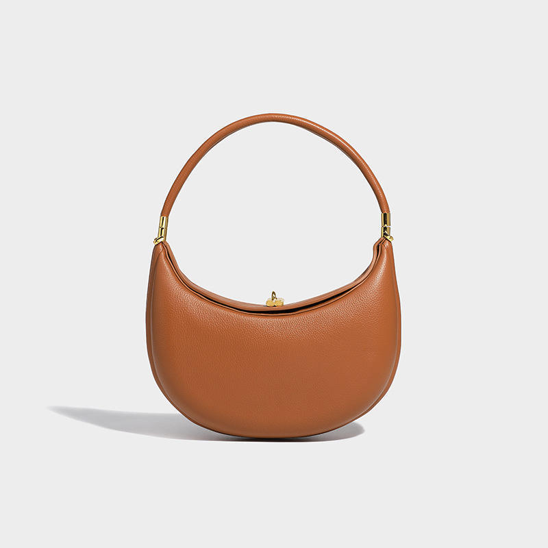 Real leather Crescent shape bag Women's Moon Shape shoulder bag With Magnetic Clasp Inside Zipper Pocket