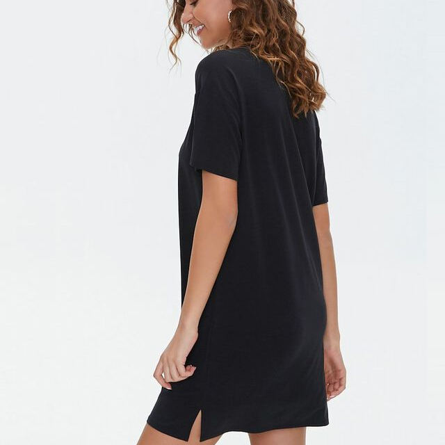 OEM Women's Dress Women's Casual O-Neck Organic Cotton T-shirt Straight Split Design Logo Blank T-shirt Dress