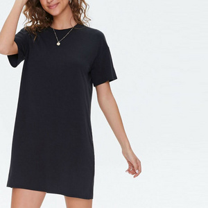 OEM Women's Dress Women's Casual O-Neck Organic Cotton T-shirt Straight Split Design Logo Blank T-shirt Dress