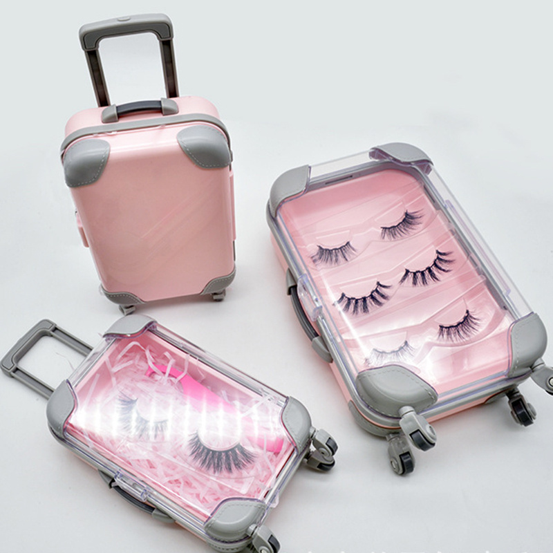 Cute Mini Luggage Case Eyelash Shampoo Foam Package 3D Mink Eyelashes Suitcase