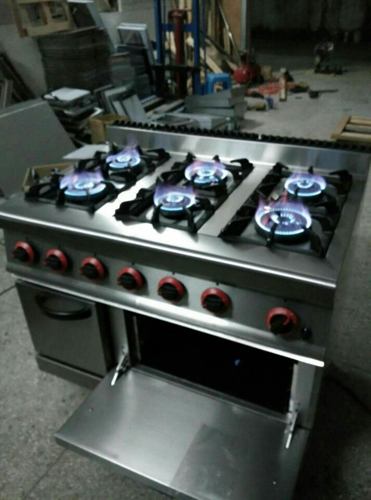 Restaurant hotel commercial gas range 6 head burner oven multi-function gas cooker