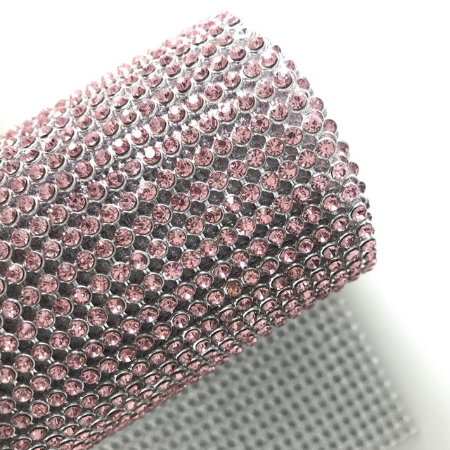 Adding Glue Aluminum Base Pink Crystal Mesh Rhinestone Mesh Fabric