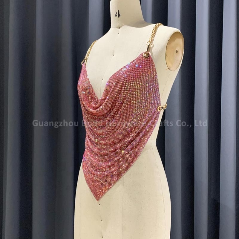 2022 Fashion Women Wear Backless Rhinestone Chain Top Luxury Aluminum Crystal Mesh Party Top