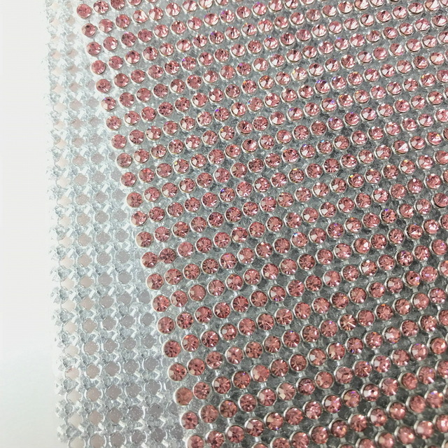 Adding Glue Aluminum Base Pink Crystal Mesh Rhinestone Mesh Fabric