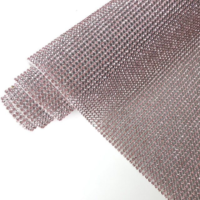 Adding Glue Aluminum Base Pink Crystal Mesh Rhinestone Mesh Fabric