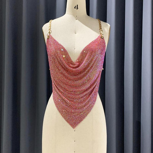 2022 Fashion Women Wear Backless Rhinestone Chain Top Luxury Aluminum Crystal Mesh Party Top