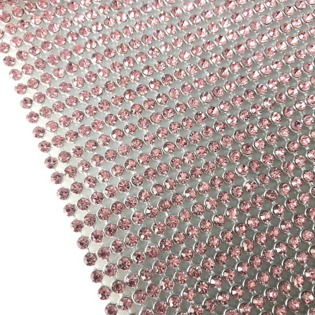 Adding Glue Aluminum Base Pink Crystal Mesh Rhinestone Mesh Fabric