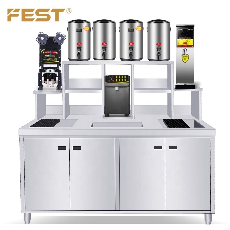 Commercial boba counter Stainless Steel Milk Tea Shop Counter All Set Bubble Tea Equipment Customized Design Bubble Tea Counter