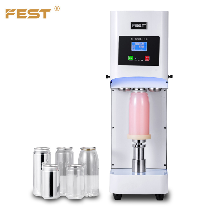 FEST Automatic Tea Pet Jar Tin Seal Machine Beverage Pet Clear Can Sealing Machine