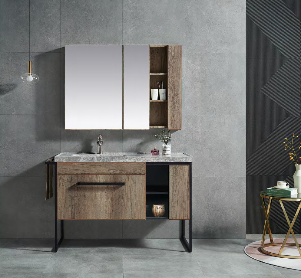 Washroom Makeup Bathroom Vanities Single Sink Wood Waterproof Bath Vanity Cabinet Set Mirror Bathroom Furniture