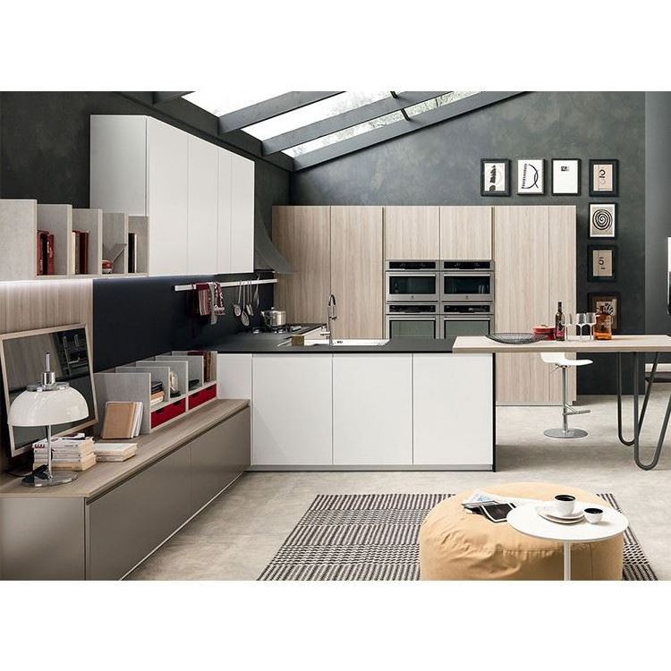 Factory Direct Contemporary Curved Round Island Grey And White Kitchen Cabinet Shaker Door