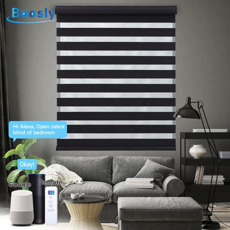 Day And Night Alexa Smart Zebra Roller Window Blinds Automatic Shades Motorized Shutter Blackout Electric Zebra Roller Shutters