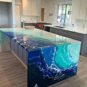 walnut wood turquoise glowing resin transparent glass epoxy river table glue for Live edge river dining table