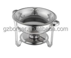 Factory 4.5L Stainless Steel alcohol heating soup pot buffet iron holder Chafing dish food warmer hot pot with glass cover