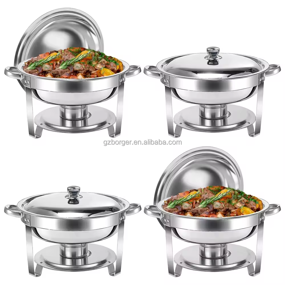 Factory 4.5L Stainless Steel alcohol heating soup pot buffet iron holder Chafing dish food warmer hot pot with glass cover