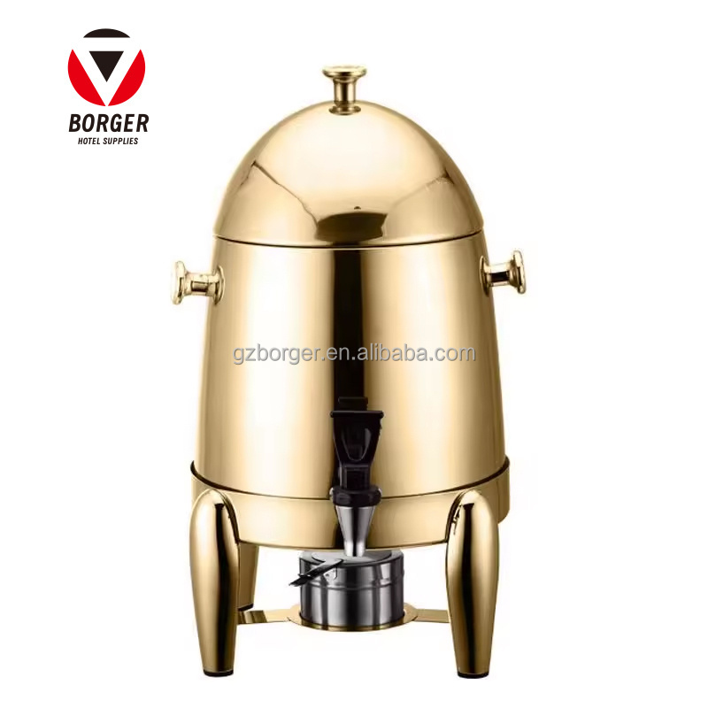 High Quality 12 liters Stainless Steel Gold Plating Coffee Urn 3 Gallon luxury Chafer Urn Beverage Dispensers