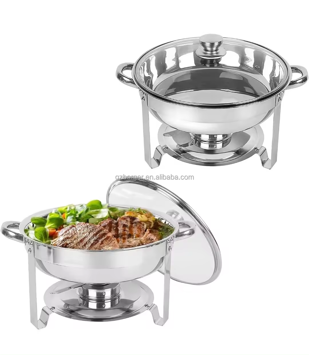 Factory 4.5L Stainless Steel alcohol heating soup pot buffet iron holder Chafing dish food warmer hot pot with glass cover