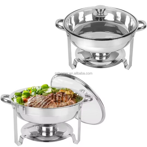 Factory 4.5L Stainless Steel alcohol heating soup pot buffet iron holder Chafing dish food warmer hot pot with glass cover