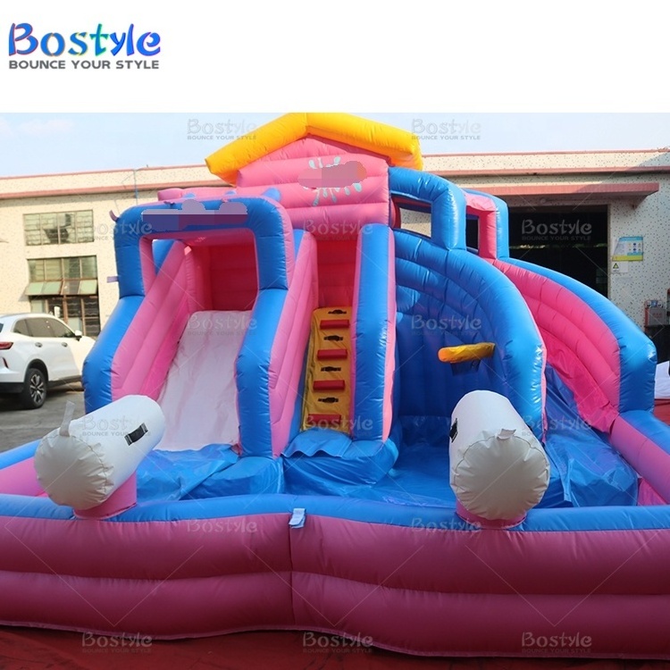 Commercial kids bounce house water slide with pool pink backyard water slide water inflatable bouncer slide for sale