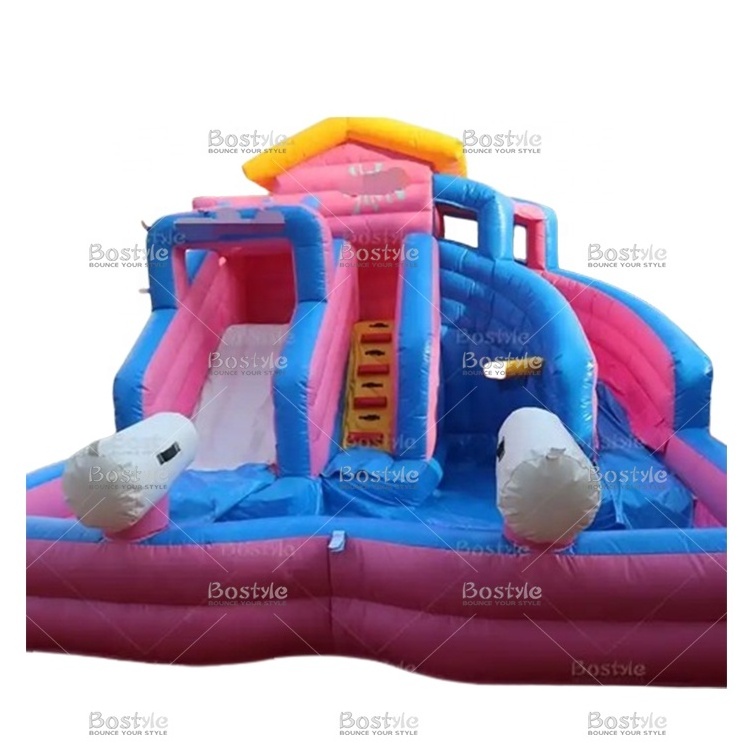 Commercial kids bounce house water slide with pool pink backyard water slide water inflatable bouncer slide for sale